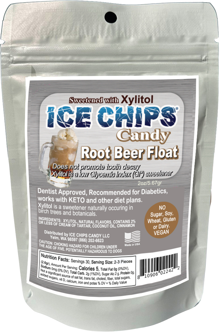 Ice Chips Root Beer Float sugar-free xylitol candy pouch