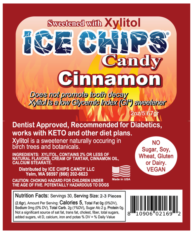 Ice Chips Candy Cinnamon flavor xylitol candy, 2oz pouch — sugar-free, dentist approved, vegan, gluten-free