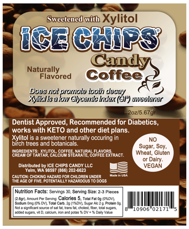 Ice Chips Candy Coffee flavor xylitol candy, 2oz pouch — sugar-free, dentist approved, vegan, gluten-free