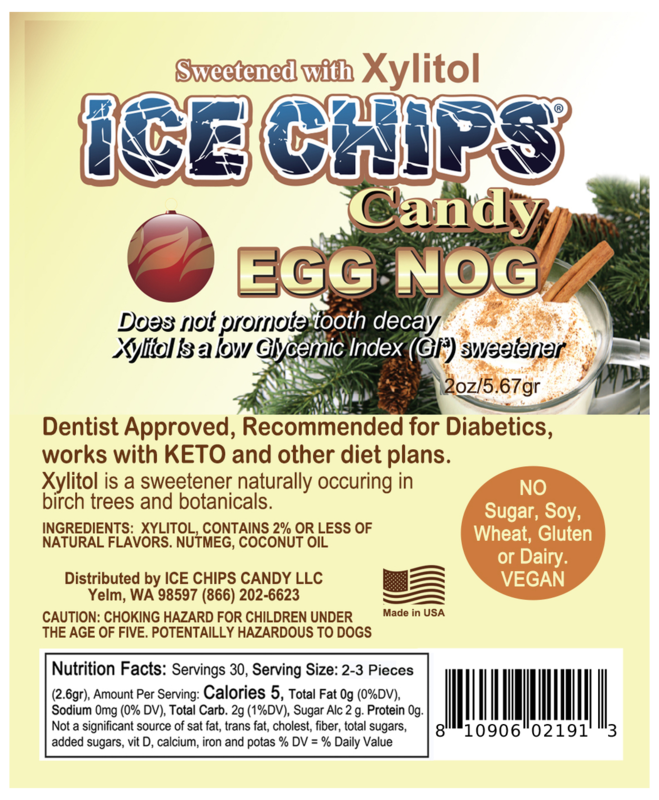 Ice Chips Candy Egg Nog flavor xylitol candy, 2oz pouch — sugar-free, dentist approved, vegan, gluten-free