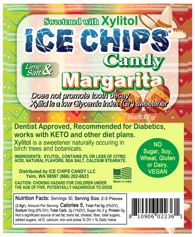 Ice Chips Candy Margarita flavor xylitol candy, 2oz pouch — sugar-free, dentist approved, vegan, gluten-free