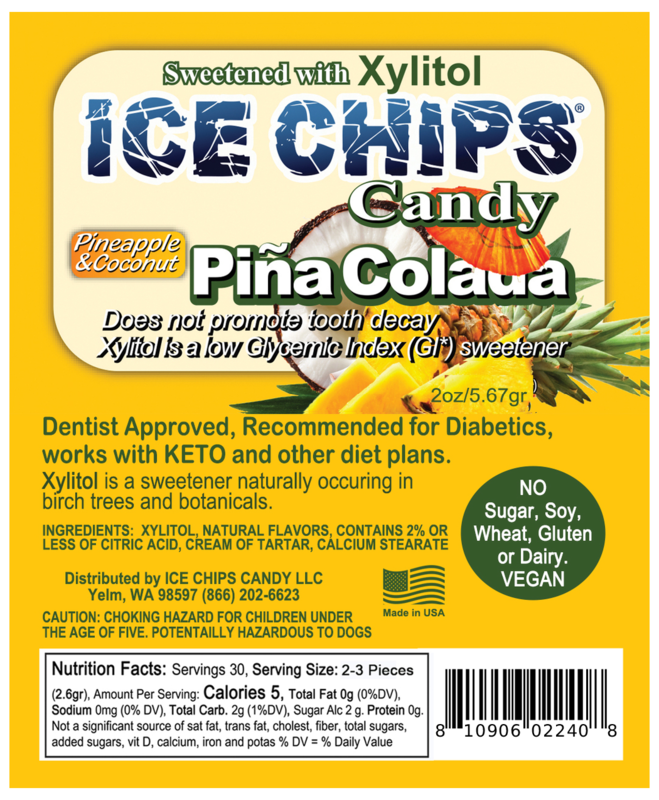 Ice Chips Candy Pina Colada flavor xylitol candy, 2oz pouch — sugar-free, dentist approved, vegan, gluten-free