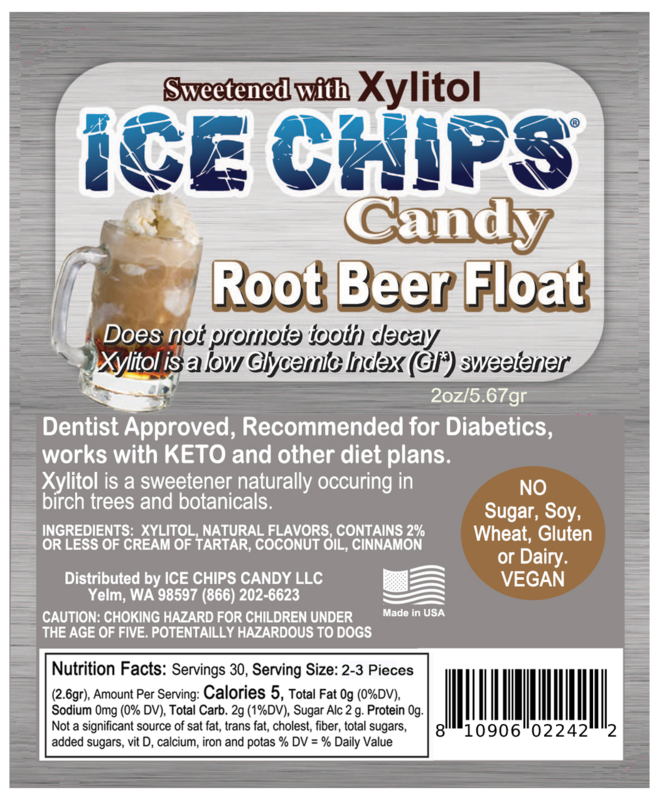 Ice Chips Candy Root Beer Float flavor xylitol candy, 2oz pouch — sugar-free, dentist approved, vegan, gluten-free