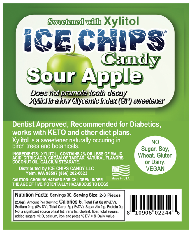 Ice Chips Candy Sour Apple flavor xylitol candy, 2oz pouch — sugar-free, dentist approved, vegan, gluten-free