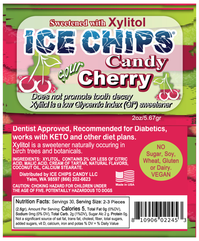 Ice Chips Candy Sour Cherry flavor xylitol candy, 2oz pouch — sugar-free, dentist approved, vegan, gluten-free