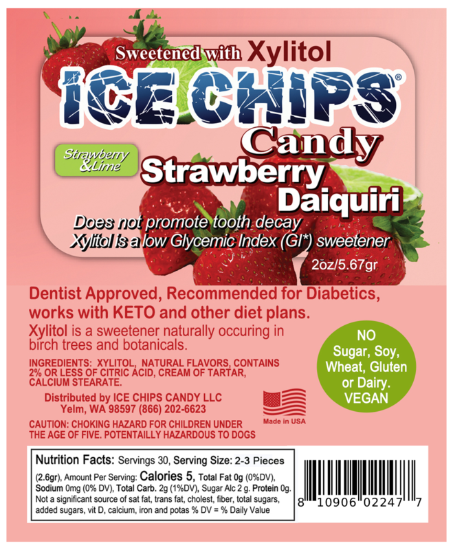 Ice Chips Candy Strawberry Daiquiri flavor xylitol candy, 2oz pouch — sugar-free, dentist approved, vegan, gluten-free