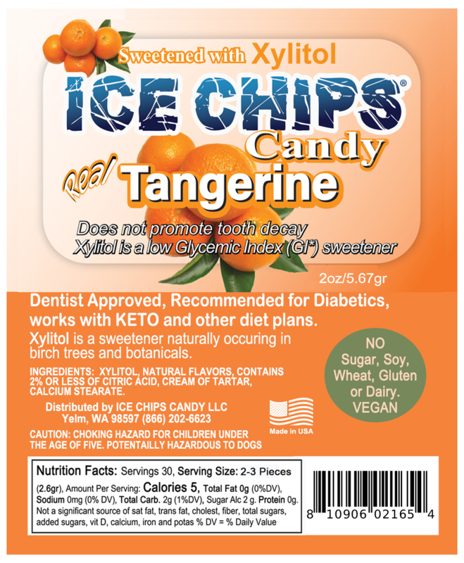 Ice Chips Candy Tangerine flavor xylitol candy, 2oz pouch — sugar-free, dentist approved, vegan, gluten-free