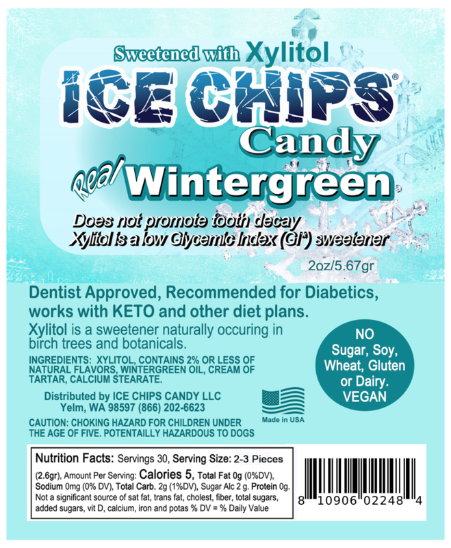 Ice Chips Candy Wintergreen flavor xylitol candy, 2oz pouch — sugar-free, dentist approved, vegan, gluten-free
