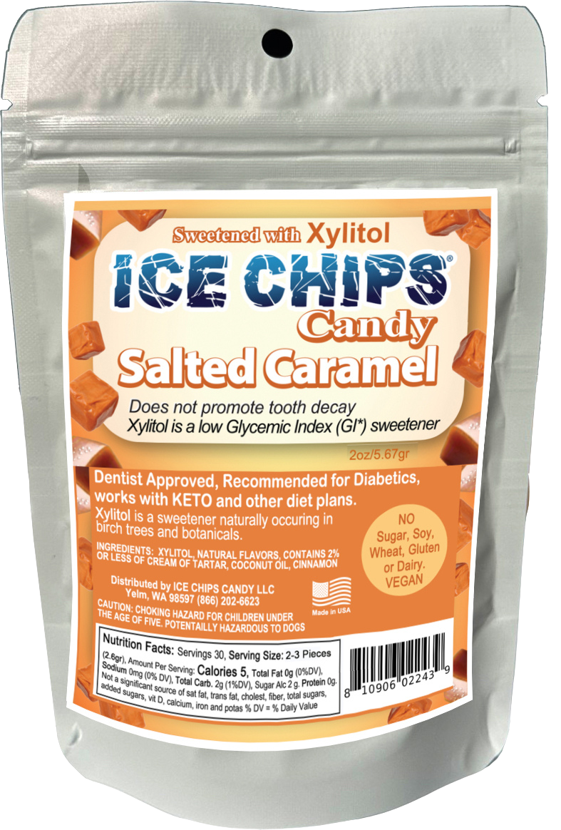 Ice Chips Salted Caramel sugar-free xylitol candy pouch