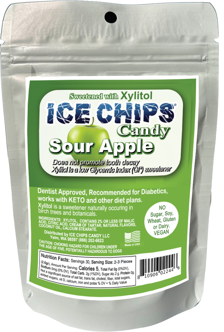 Ice Chips Sour Apple sugar-free xylitol candy pouch