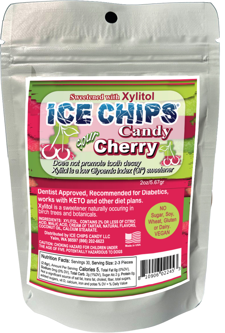 Ice Chips Sour Cherry sugar-free xylitol candy pouch